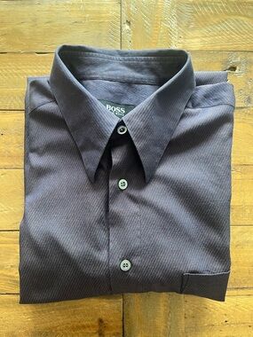 Hugo Boss Micro-Strip Men's Dress Shirt Deep Blue/Purple Unique Fabric- Reg Fit